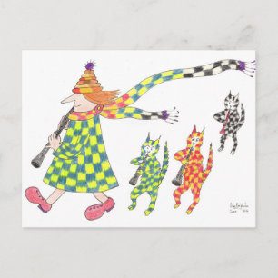 Carte Postale MadCatWoman et clarinette de jeu de chats