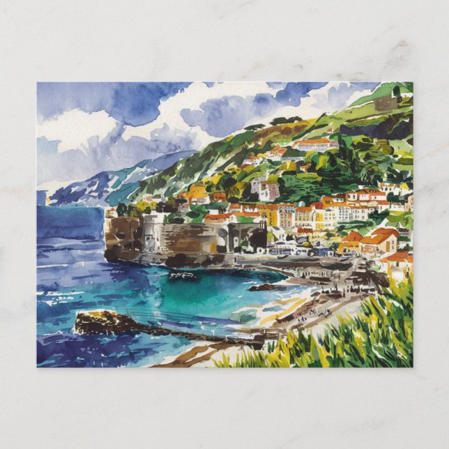 Carte Postale Madère Portugal Aquarelle Peinture (Devant)