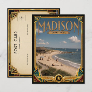 Carte Postale Madison Connecticut Art Déco vintage de l'âge d'or