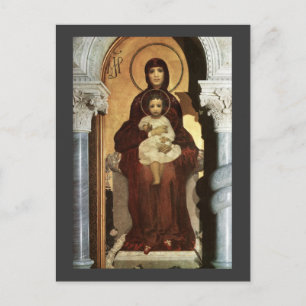 Carte Postale Madone et bébé Jésus sur un trône