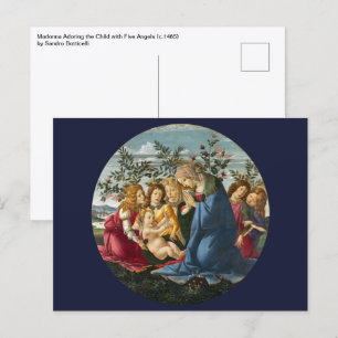 Carte Postale Madonna Adoring Child with 5 Angels Botticelli