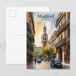 Carte Postale Madrid Espagne Aquarelle Peinture Voyage