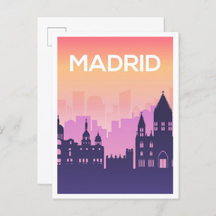 Carte Postale Madrid Espagne Art Travel Illustration