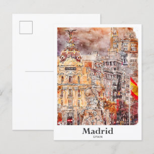 Carte Postale Madrid Espagne Art Voyage Aquarelle main tirée