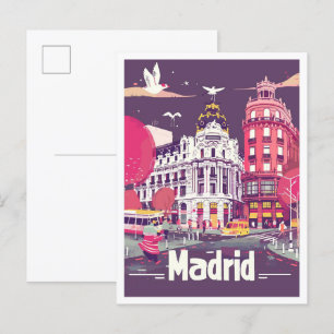Carte Postale Madrid Espagne Illustration Vintage voyage