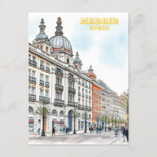 Carte Postale Madrid Espagne peinture aquarelle