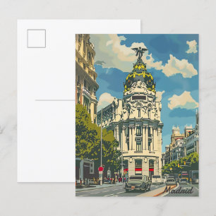 Carte Postale Madrid Espagne Vintage Retro Voyage Illustration