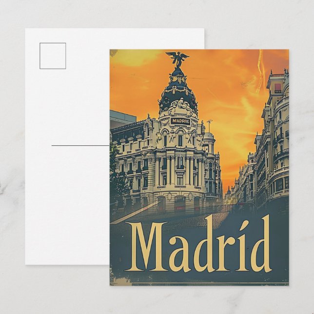 Carte Postale Madrid Espagne Vintage Retro Voyage Illustration (Devant / Derrière)