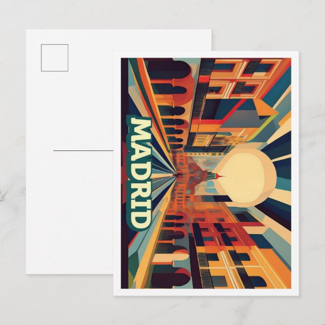 Carte Postale Madrid Espagne Voyage artistique coloré (Devant / Derrière)