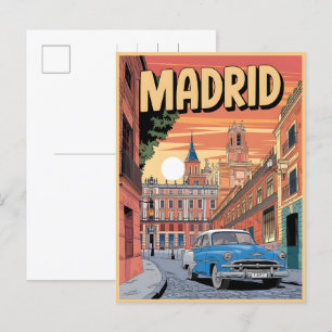Carte Postale Madrid ville Espagne, souvenirs de voyage vintage,