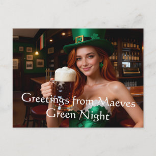 Carte Postale Maeve en corset émeraude Pub irlandais St Patrick'