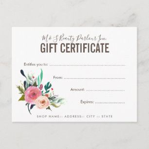 Carte Postale Magasiner Boutique Salon Modèle de certificat cade