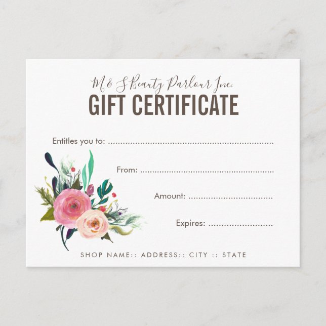 Carte Postale Magasiner Boutique Salon Modèle de certificat cade (Devant)