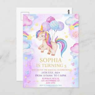 Carte Postale Magic Pastel Unicorn Rainbow Birthday Party