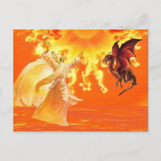 Carte Postale Magicien et Dragon.