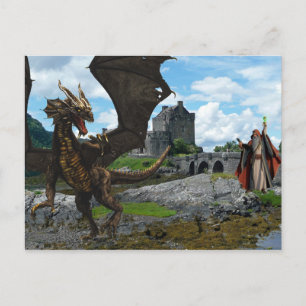 Carte Postale Magicien mystique et paysage du château de Dragon