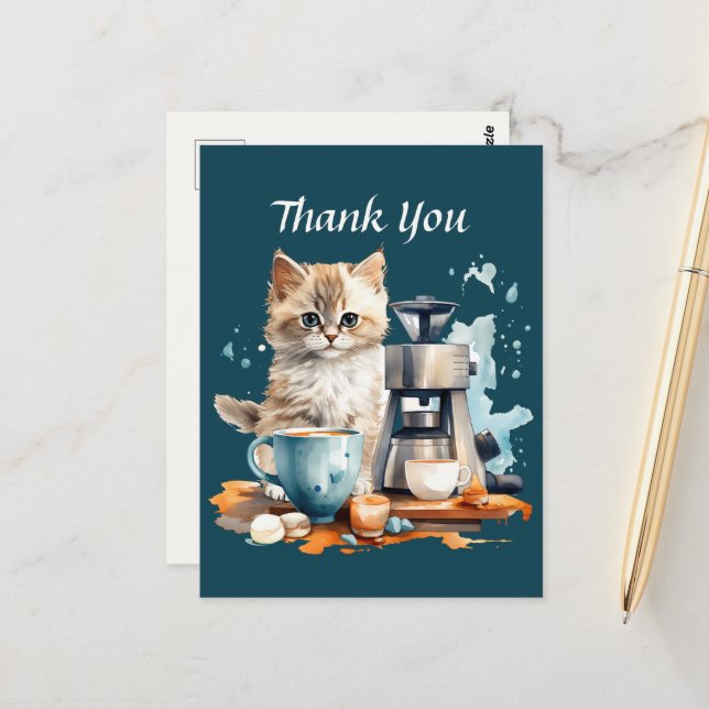 Carte Postale Magnifique café merci aux vendeurs (Devant/Arrière en situation)