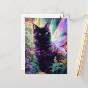 Carte Postale Magnifique chat noir avec des ailes de fée