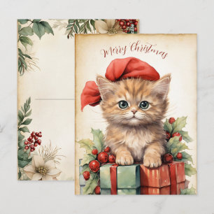 Carte Postale Magnifique chaton de Noël