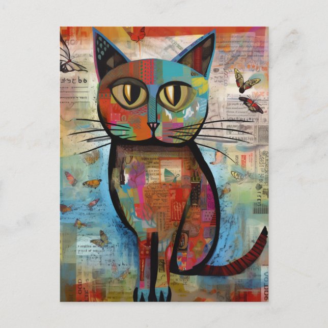Carte Postale Magnifique Colorful Cat Butteflies Collage (Devant)
