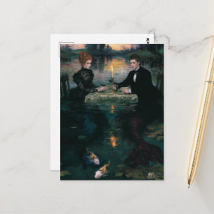 Carte Postale Magnifique couple de sirènes vintage pour dîner de