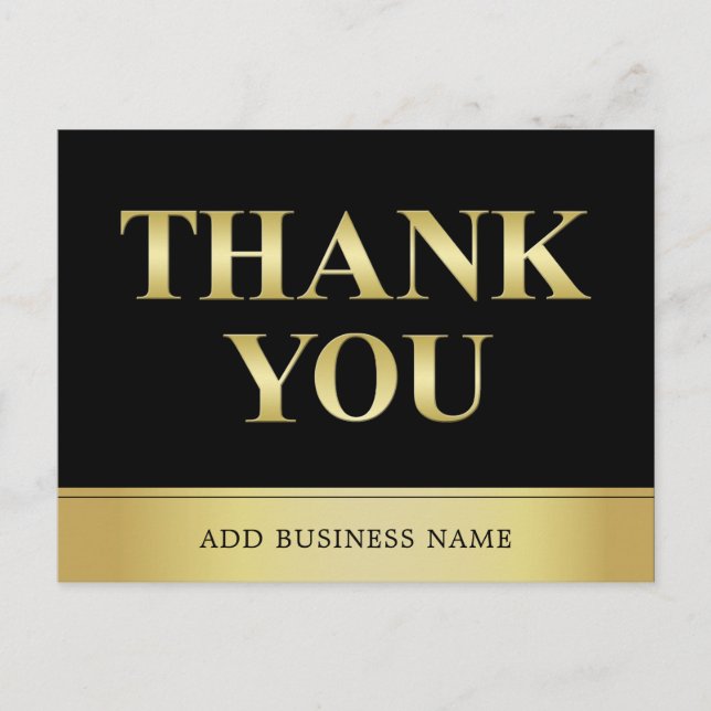 Carte Postale Magnifique Elegant Gold Black MERCI d'affaires (Devant)