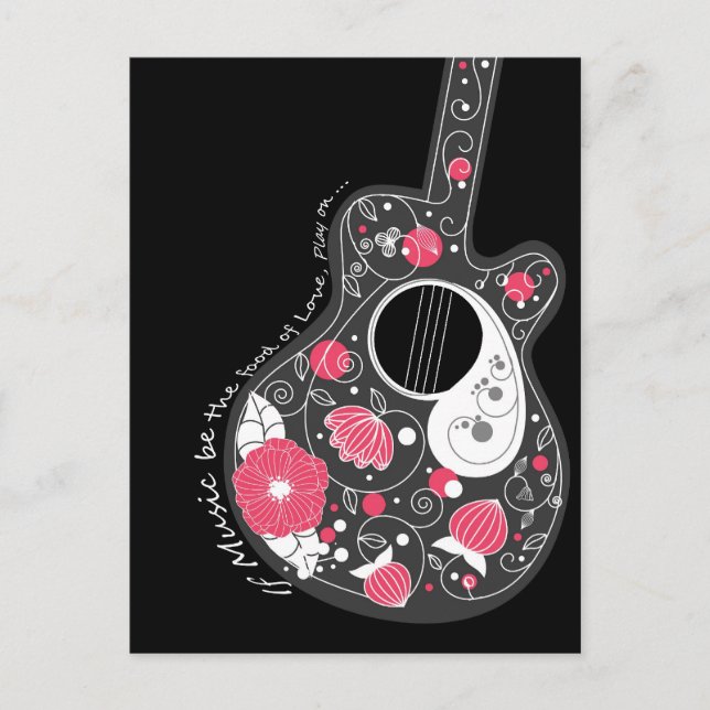 Carte Postale Magnifique guitare cool mignonne à la mode fleurs  (Devant)