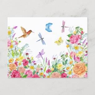 Carte Postale Magnifique jardin de fleurs à l'aquarelle