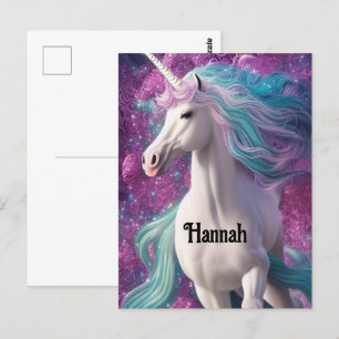 Carte Postale Magnifique licorne blanche avec Turquoise et Viole