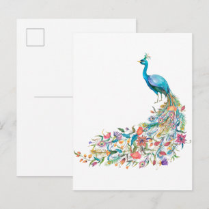 Carte Postale Magnifique paon bleu à l'aquarelle I