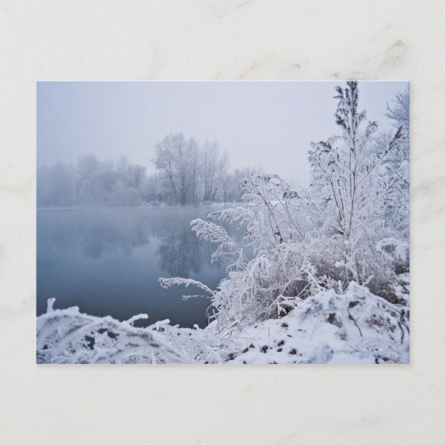 Carte Postale Magnifique paysage de lac d'hiver Sauvez la date (Devant)