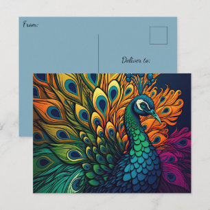Carte Postale Magnifique Peacock Coloré, Style Art Déco