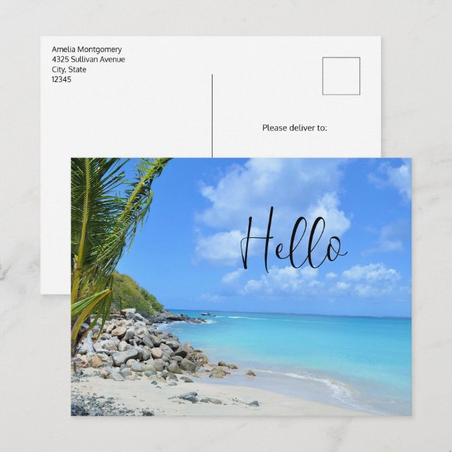 Carte Postale Magnifique Plage Tropicale Turquoise Bonjour (Devant / Derrière)