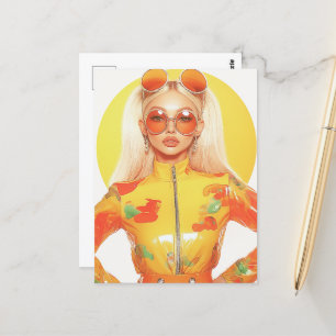 Carte Postale Magnifique Retro Blond Woman Deux lunettes de sole