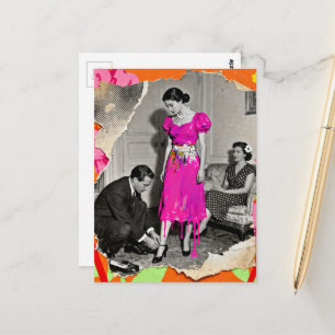 Carte Postale Magnifique robe rose chaud qui dégouline Collage d