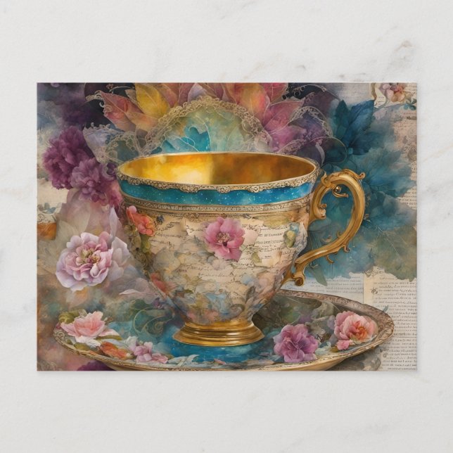 Carte Postale Magnifique Teacup Mélange De Peinture Média (Devant)