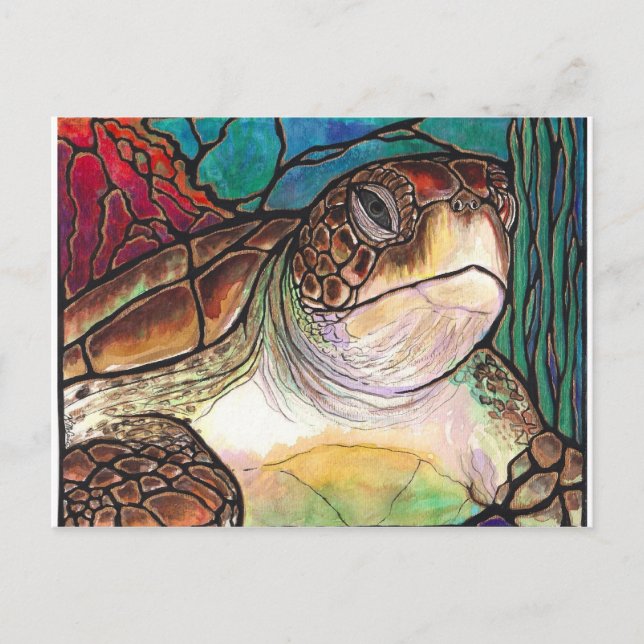 Carte Postale Magnifique Tortue de mer Style verre de verre (Devant)