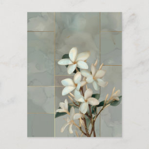 Carte Postale Magnolia blanche Floral Ligne Or Marbre