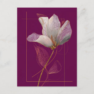 Carte Postale Magnolia blanche ligne dorée magenta