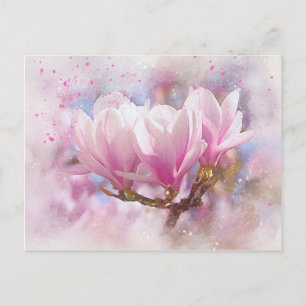Carte Postale Magnolia rose-pourpre en floraison - Fleur de prin