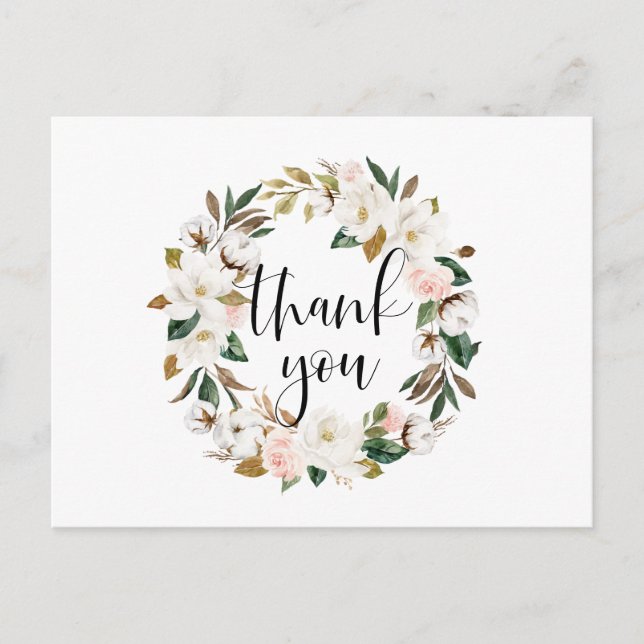 Carte Postale Magnolia rustique et Merci de couronne de coton (Devant)