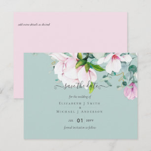 Carte Postale Magnolias rose Sage Eucalyptus Mariage Dates de sa
