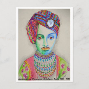 Carte Postale Maharajah indien de 1900, art original