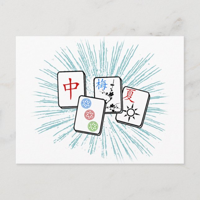 Carte Postale Mahjong Tiles bleu (Devant)