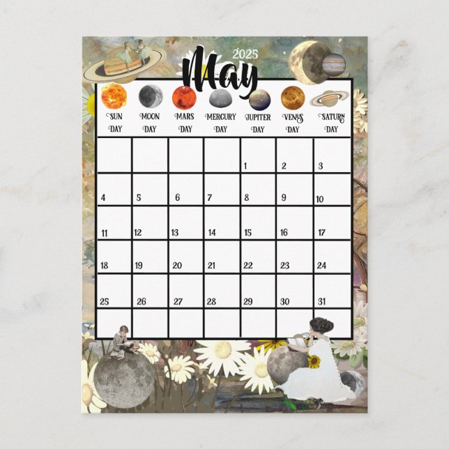 Carte Postale Mai 2025 Calendrier mensuel Jours astrologiques (Devant)