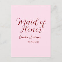 Maid of honor mauve name date pink pastel brides
