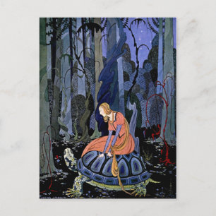 Carte Postale Maiden & Turtle ~ Peinture d'Art de Conte Fée Fran
