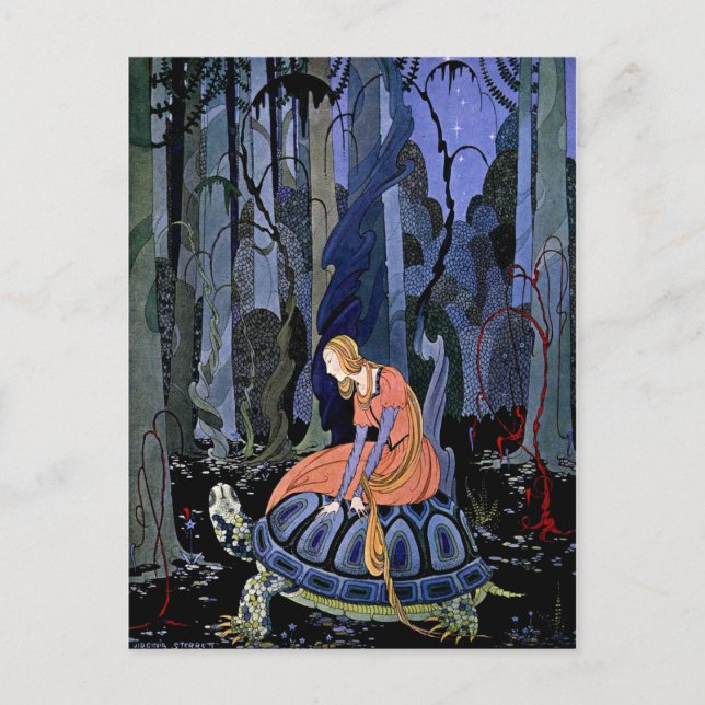 Carte Postale Maiden & Turtle ~ Peinture d'Art de Conte Fée Fran (Devant)