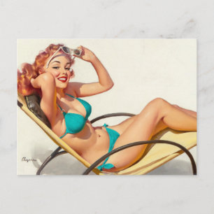 Carte Postale Maillot de bain turquoise Pin Up