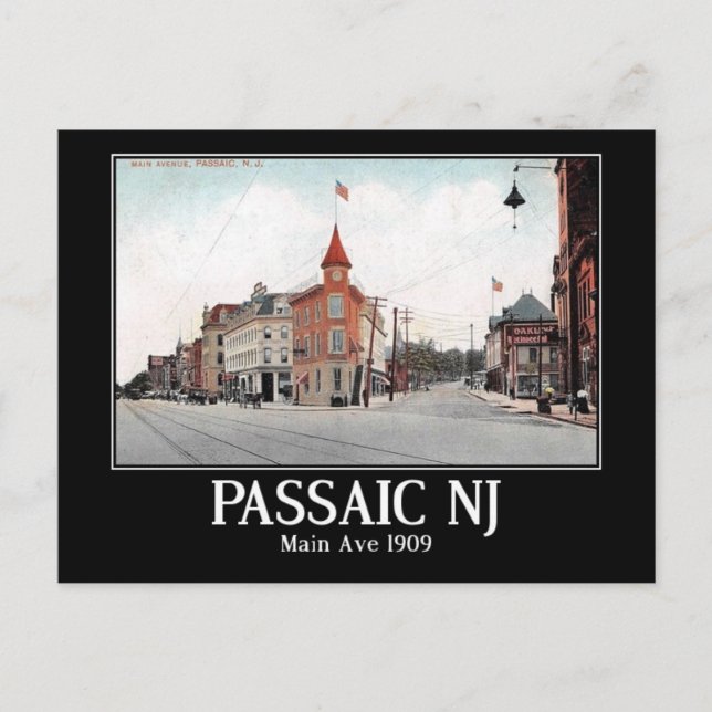 Carte Postale Main Ave. Passaic NJ, 1909 Vintage (Devant)